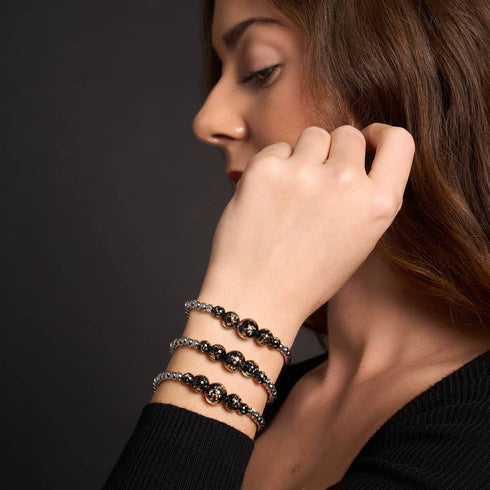Obsidian | Silver | Firefly Glass Cascade Bracelet